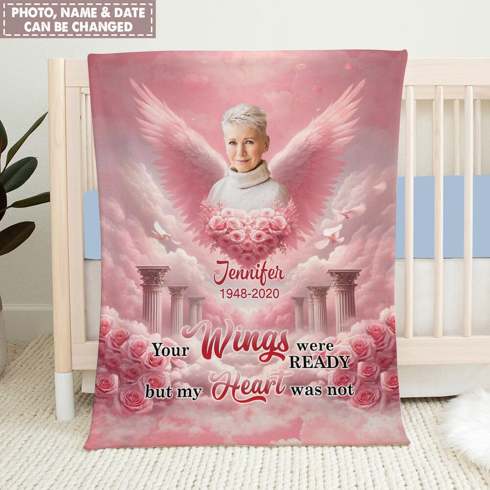 Pink Sky Upload Photo Memorial A Big Piece Of My Heart Lives In Heaven Personalized Fleece Blanket HTN14DEC23VA1 Fleece Blanket HumanCustom - Unique Personalized Gifts Made Just for You Small (30x40in) 