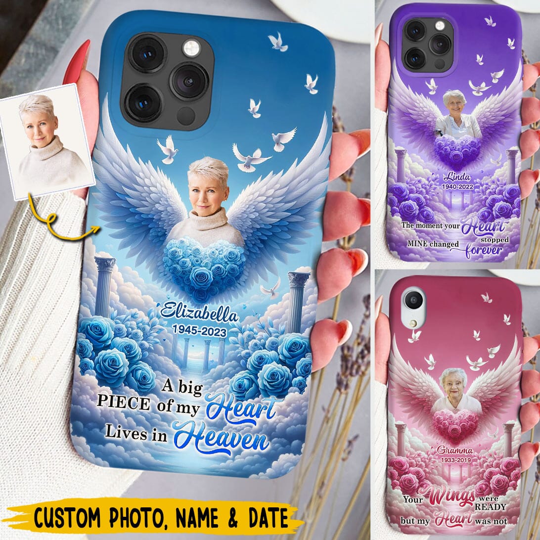 Upload Photo Memorial A Big Piece Of My Heart Lives In Heaven Personalized Phone case HTN14DEC23VA2 Silicone Phone Case HumanCustom - Unique Personalized Gifts Made Just for You Iphone iPhone 15 