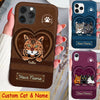 Personalized Leather Pattern Cute Cat Kitten Pet Phone case Gift for cat lovers HTN14JAN23CT1 Silicone Phone Case Humancustom - Unique Personalized Gifts Iphone iPhone 14