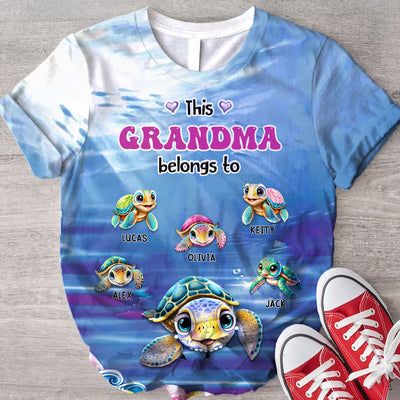 This Grandma Belongs to Cute Ocean Turtle Grandkids Personalized 3D T-shirt HTN15APR24VA1