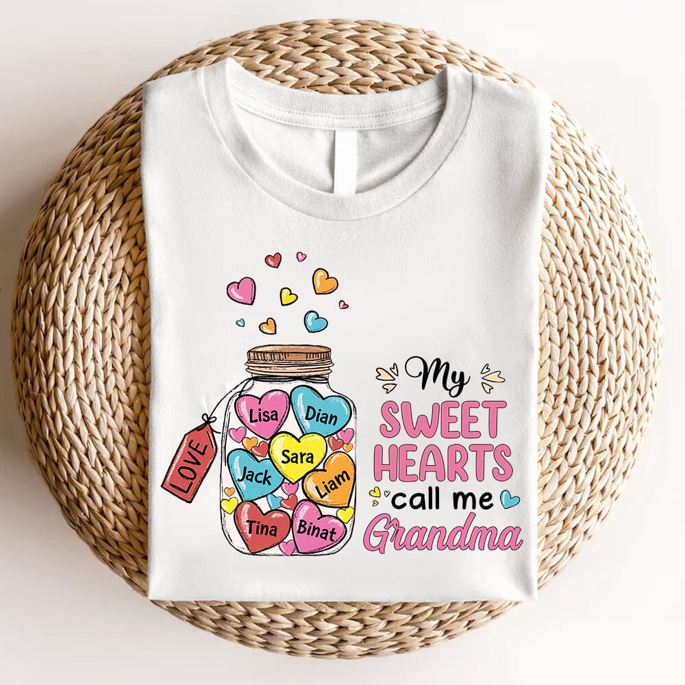 My sweet hearts call me Grandma Valentine's Day Jar of Hearts Personalized White T-shirt and Hoodie HTN15DEC23NA1 White T-shirt and Hoodie HumanCustom - Unique Personalized Gifts Made Just for You 