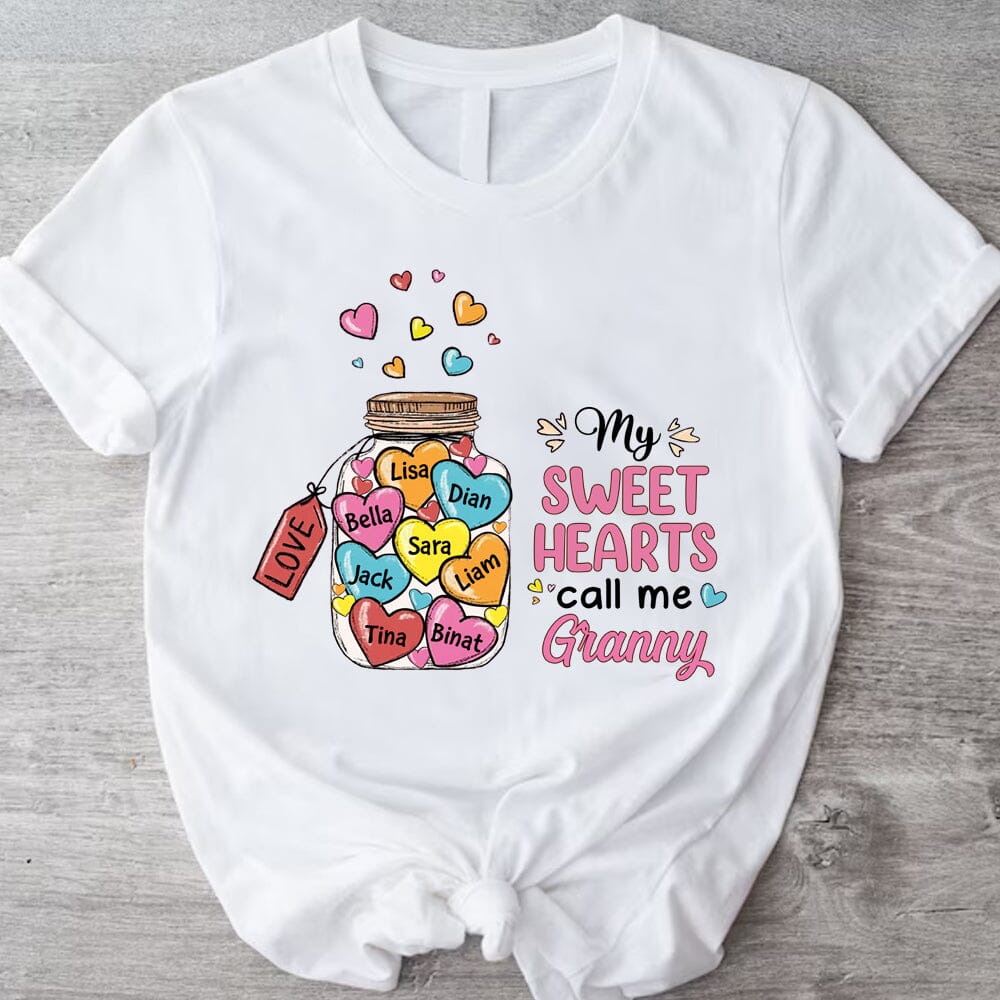 My sweet hearts call me Grandma Valentine's Day Jar of Hearts Personalized White T-shirt and Hoodie HTN15DEC23NA1 White T-shirt and Hoodie HumanCustom - Unique Personalized Gifts Made Just for You 