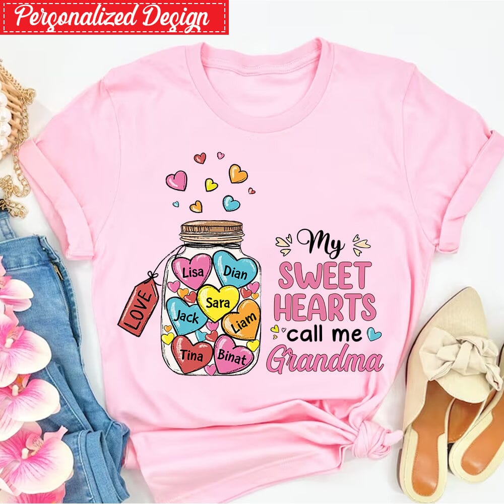 My sweet hearts call me Grandma Valentine's Day Jar of Hearts Personalized White T-shirt and Hoodie HTN15DEC23NA1 White T-shirt and Hoodie HumanCustom - Unique Personalized Gifts Made Just for You Classic Tee White S