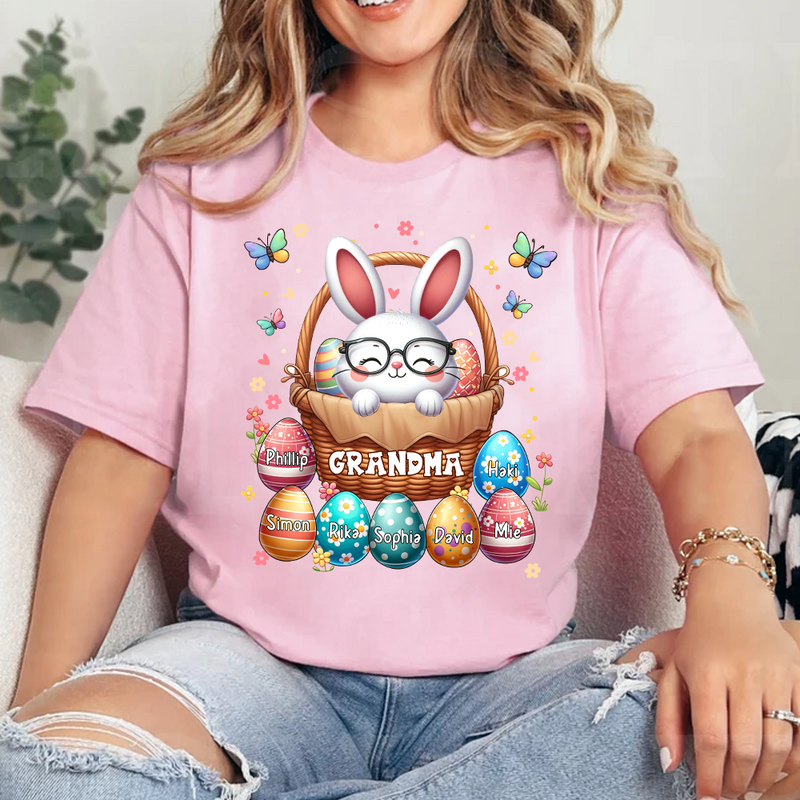 Discover Easter Grandma Bunny With Cute Egg Grandkids Personalized Custom T-Shirt