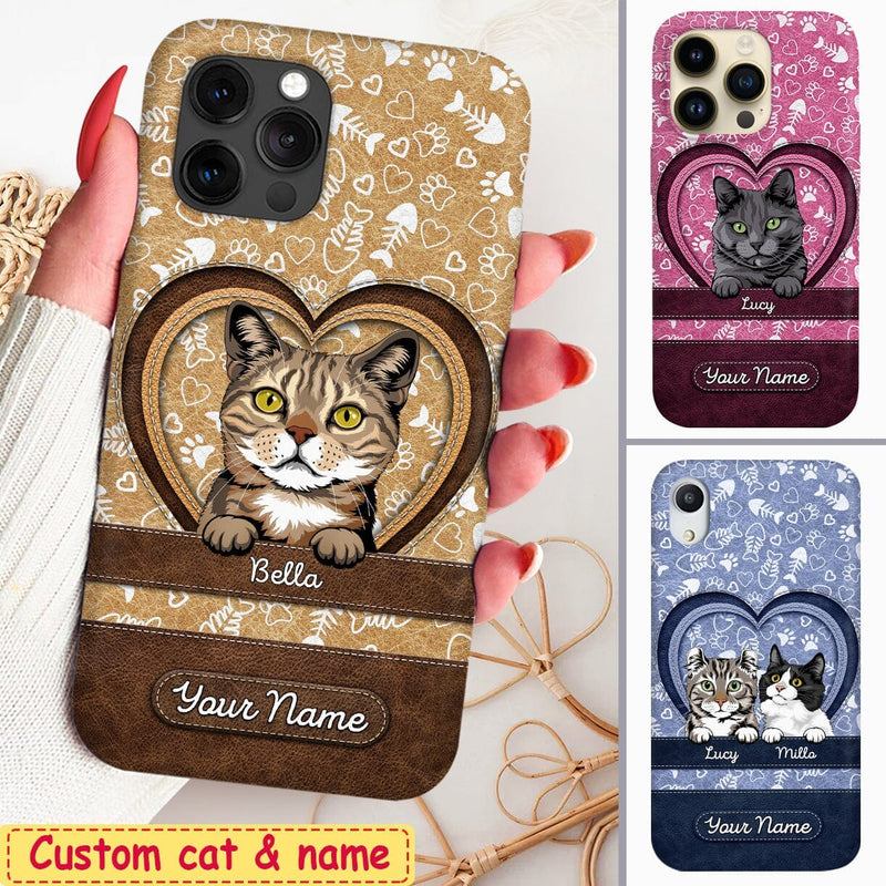Discover Lovely Leather Pattern Sweetheart Cat Kitten Pet Personalized Phone Case