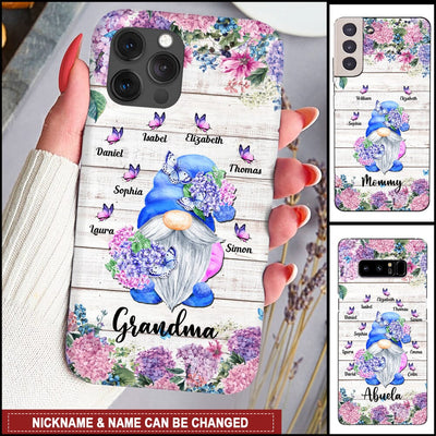 Hello Spring Hydrangea Violet Gnome With Cute Butterflies Grandkids Personalized Phone case Awesome gift present for Grandmas Moms Aunties HTN15MAY23NY1 Silicone Phone Case Humancustom - Unique Personalized Gifts Iphone iPhone 14