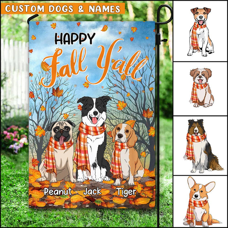 Happy Fall y'all Cute Dog Puppy Pet Fall Season Personalized Flag Gift for Dog Lovers