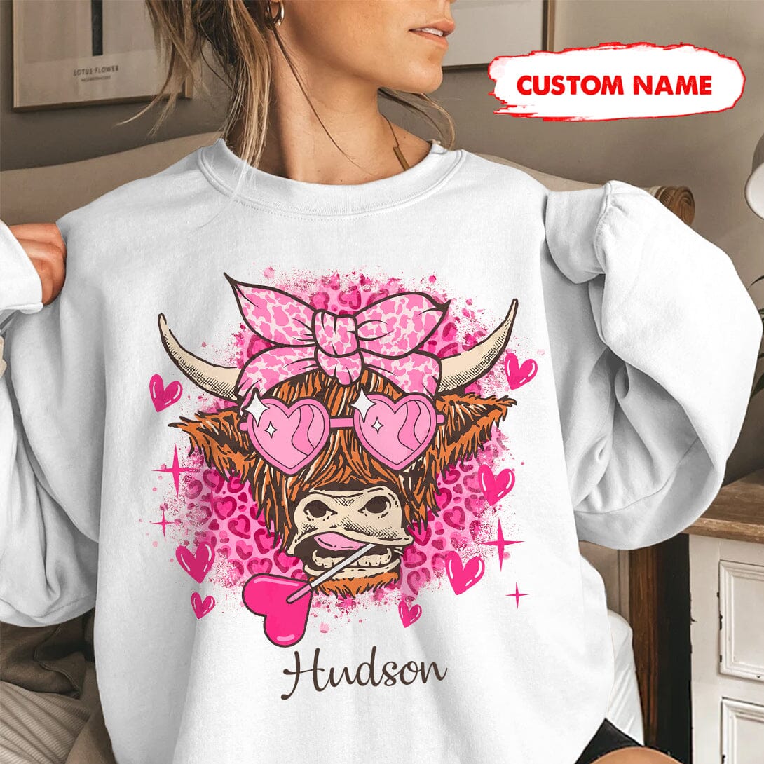 Valentine's Day Love Cow Western Country Heifer Personalized Sweatshirt HTN16DEC23CT1 2d sweatshirt HumanCustom - Unique Personalized Gifts Made Just for You Sweatshirt White S