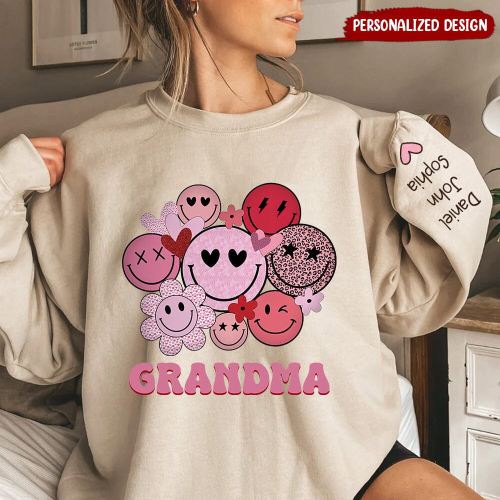 Valentine's Day Love Grandma Smiley Faces Personalized Sweatshirt HTN16DEC23NY1 White Sweatshirt HumanCustom - Unique Personalized Gifts Made Just for You S White 