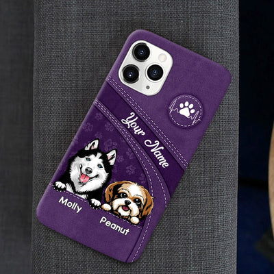 Personalized Dogs Names Leather Pattern Phone case Gift For Dog Lovers HTN16NOV22VA3 Silicone Phone Case Humancustom - Unique Personalized Gifts