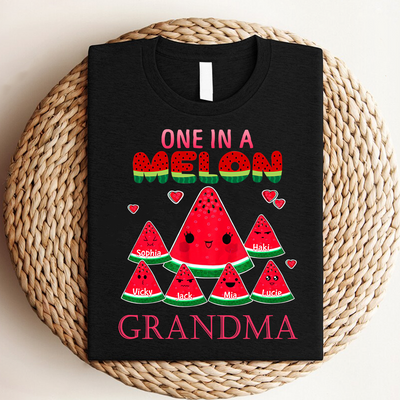 Cute Watermelon Grandkids One in a Melon Grandma Personalized Black T-shirt and Hoodie HTN17APR24KL1