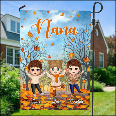 Happy fall y'all Cute Fall season Autumn Vibe Grandkids Personalized Flag Gift for Grandmas and Moms HTN18AUG23VA1