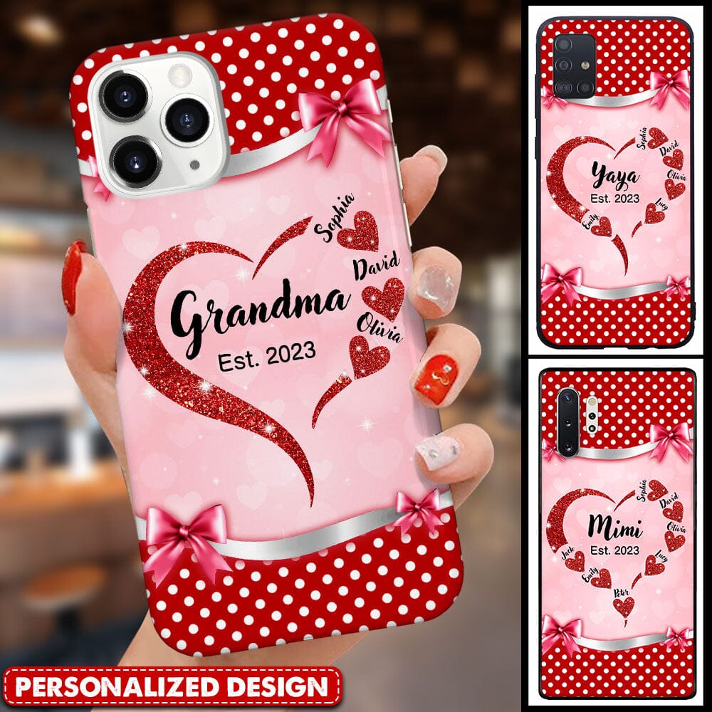 Customized Grandma Mom Valentine Heart Mothers Day Best Gift Phone case HTN18DEC23TP1 Glass Phone Case HumanCustom - Unique Personalized Gifts Made Just for You Iphone iPhone 15 