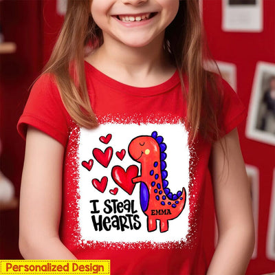 I Steal Heart Valentine's Day Cute Dinosaur Kid Personalized Youth Tee HTN18DEC23VA2 Youth Tee HumanCustom - Unique Personalized Gifts Made Just for You