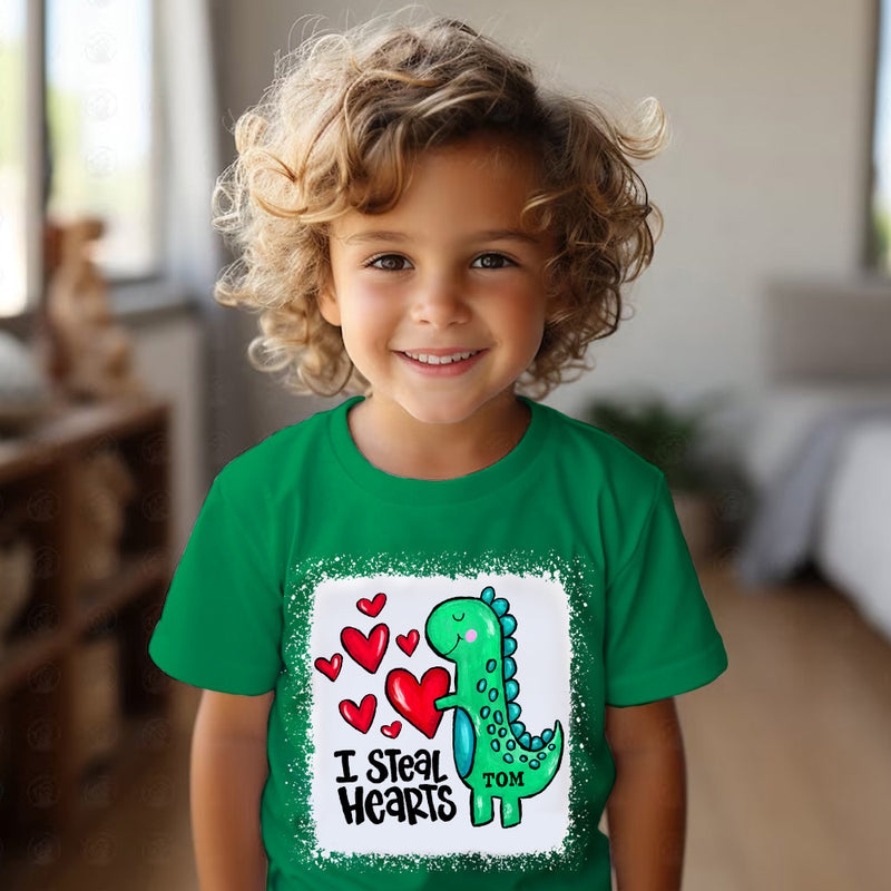 I Steal Heart Valentine's Day Cute Dinosaur Kid Personalized Youth Tee