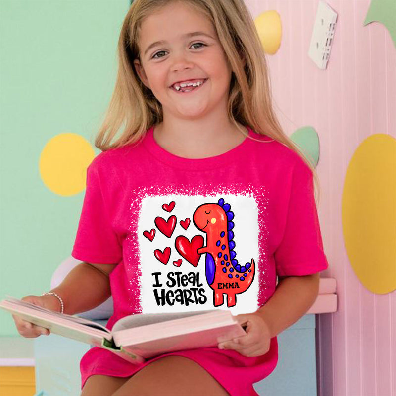 I Steal Heart Valentine's Day Cute Dinosaur Kid Personalized Youth Tee