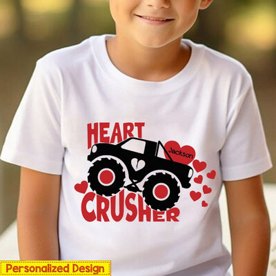 Heart Crusher Valentine's Day Cute Truck Personalized Youth Tee HTN18DEC23VA3 Youth Tee HumanCustom - Unique Personalized Gifts Made Just for You Youth Tee White YXS