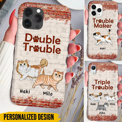 Double Trouble Brick Wall Walking Cat Personalized Phone case Gift for cat lovers HTN18FEB23KL1 Silicone Phone Case Humancustom - Unique Personalized Gifts Iphone iPhone 14