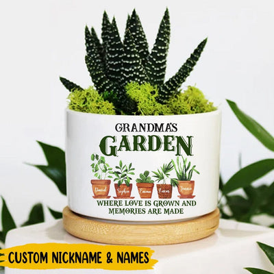 Aunties Moms Grandma's Garden Where love is grown and memories are made Personalized Ceramic Plant Pot Perfect Mother's Day Gift HTN18MAR23KL2 Ceramic Plant Pot Humancustom - Unique Personalized Gifts Ceramic Pot 1 Ceramic Pot