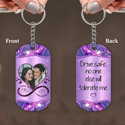 Custom Couple Photo Drive Safe Personalized 2 Sided Dog Tag Keychain HTN18JUL23KL1 Dog Tag Keychain - 2 Sided Humancustom - Unique Personalized Gifts