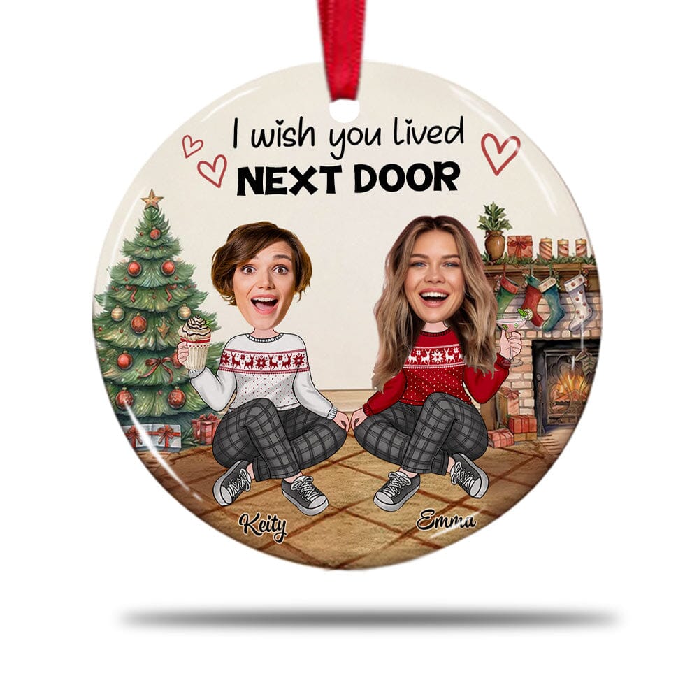 Besties Forever Upload Photo Christmas Vibe Personalized Circle Ceramic Ornament Gift for Besties Sisters HTN18NOV23VA1 Circle Ceramic Ornament HumanCustom - Unique Personalized Gifts Made Just for You Pack 1 