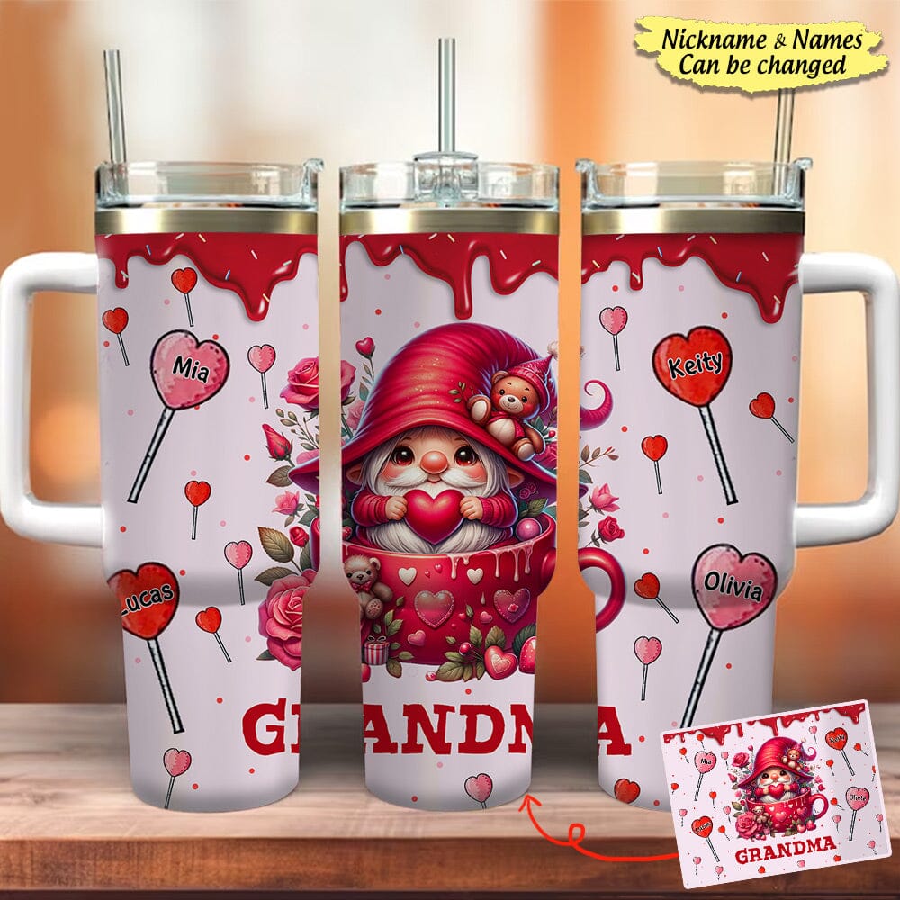 Valentine's Day Gnome Grandma With Grandkids Heart Lollipop Personalized Tumbler With Straw HTN19DEC23VA1 Tumbler With Straw HumanCustom - Unique Personalized Gifts Made Just for You 40OZ 