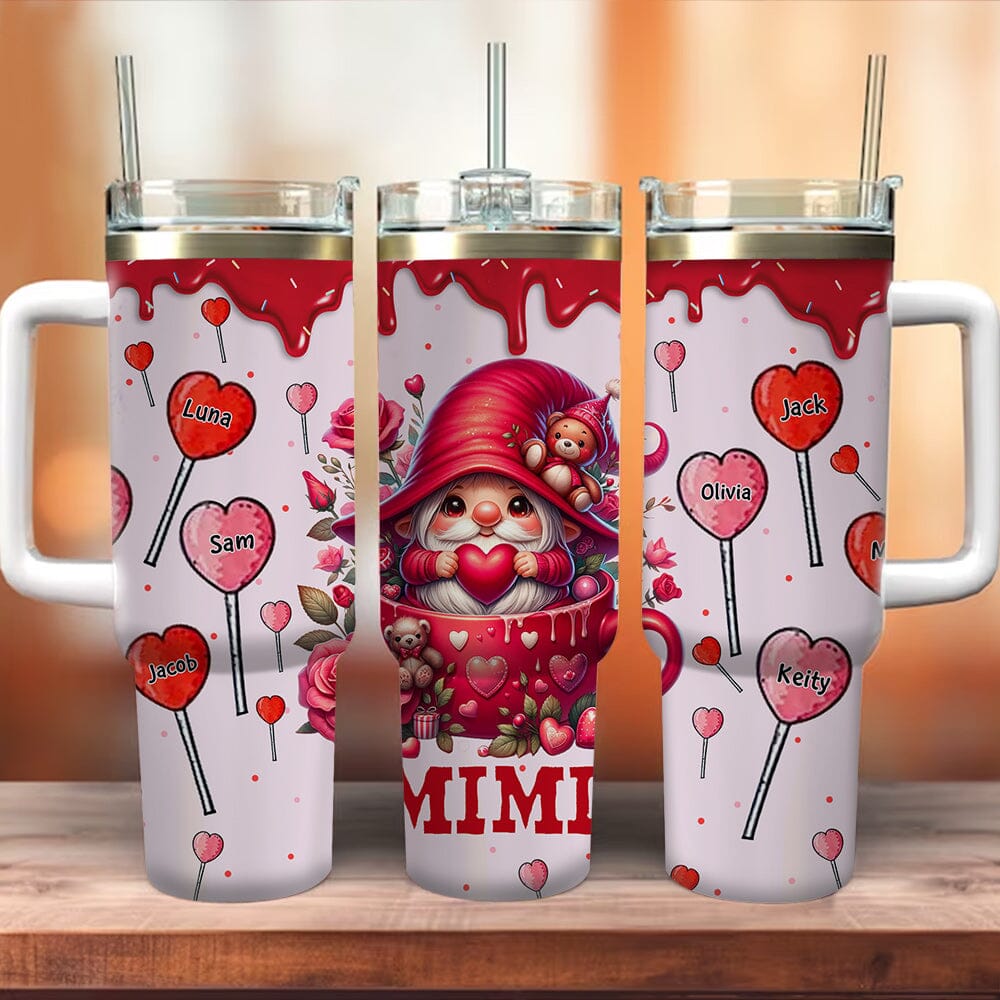 Valentine's Day Gnome Grandma With Grandkids Heart Lollipop Personalized Tumbler With Straw HTN19DEC23VA1 Tumbler With Straw HumanCustom - Unique Personalized Gifts Made Just for You 