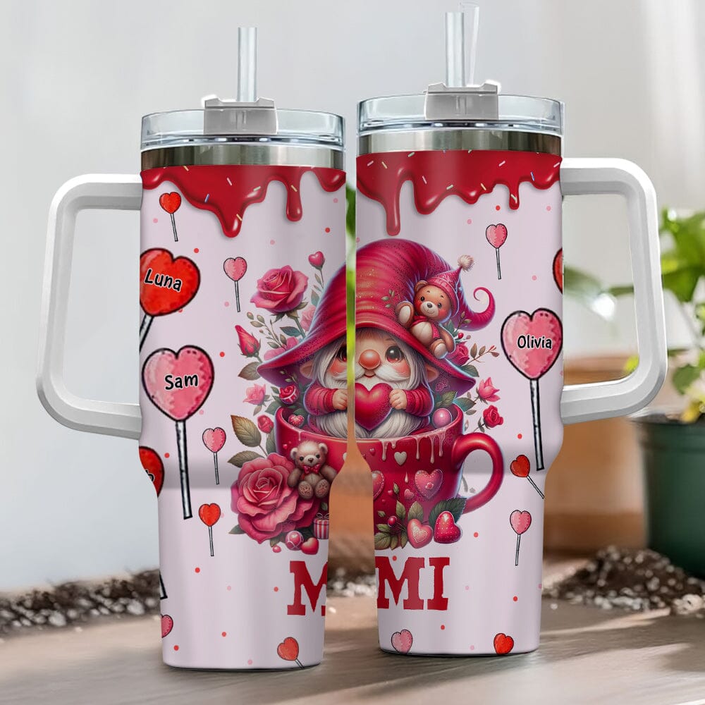 Valentine's Day Gnome Grandma With Grandkids Heart Lollipop Personalized Tumbler With Straw HTN19DEC23VA1 Tumbler With Straw HumanCustom - Unique Personalized Gifts Made Just for You 