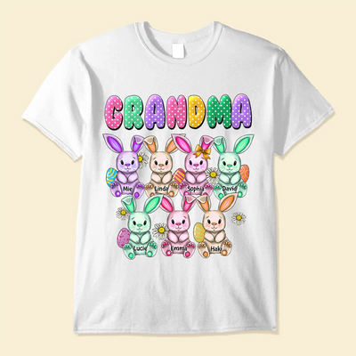 Peeps Easter Bunnies Grandkids Personalized White T-shirt and Hoodie Gift for Grandmas Moms Aunties HTN19JAN24KL1
