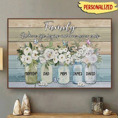 Family where life begins and love never ends Personalized Horizontal Poster HTN19MAR24TT1