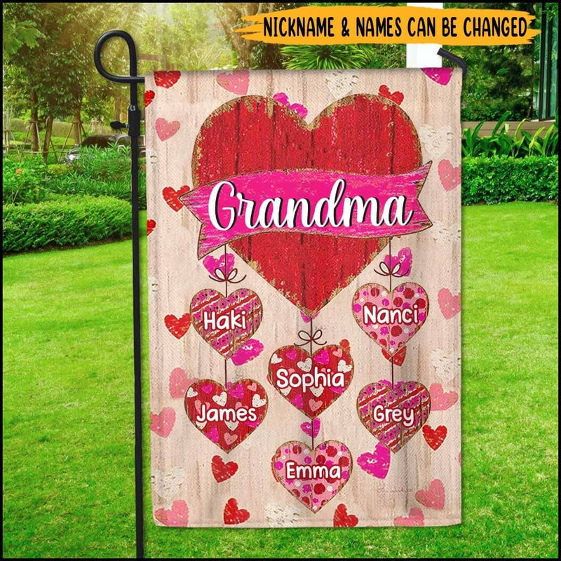 Discover Personalized Cute Red Sweetheart Grandkids Grandma Aunties Moms Garden Flag