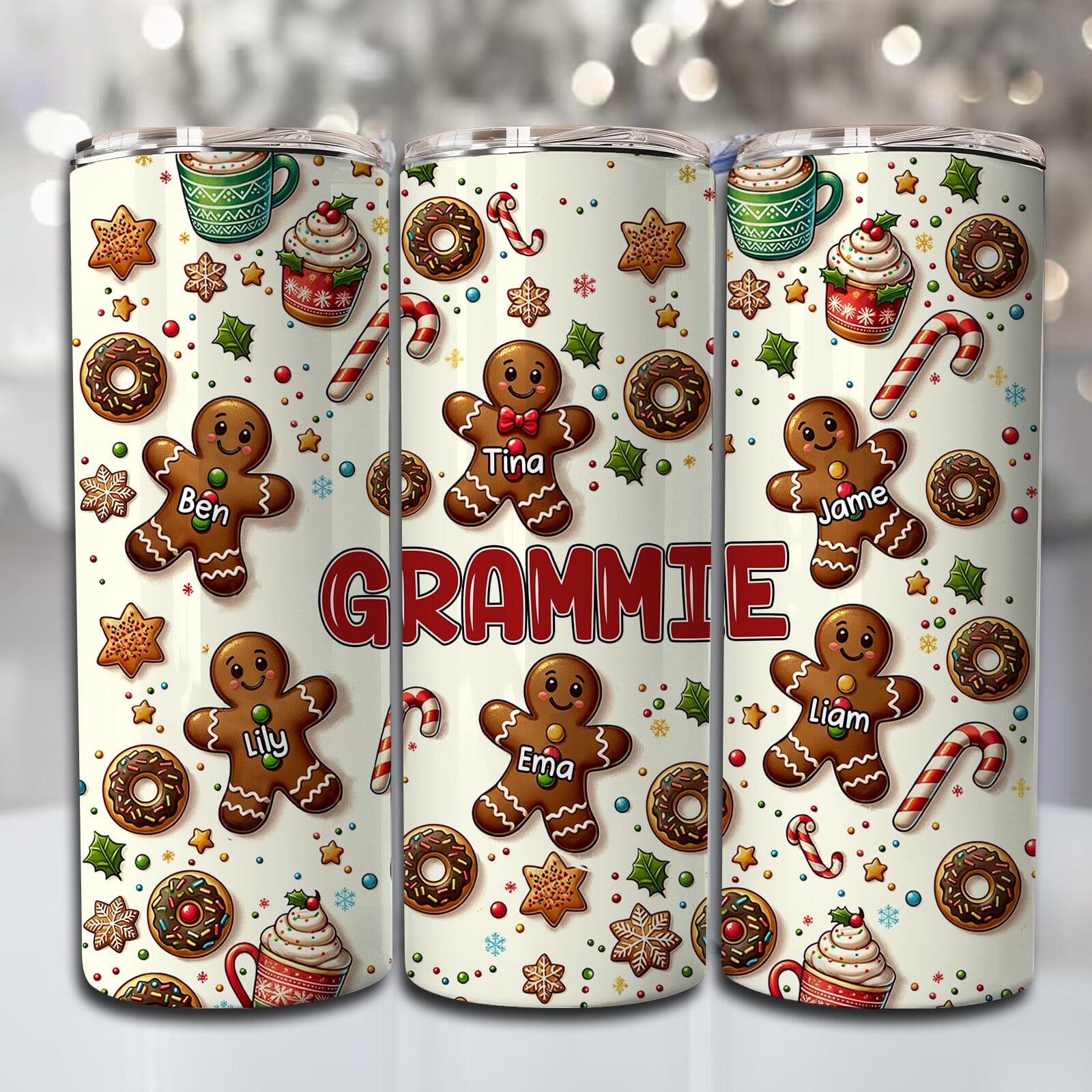 Christmas Gingerbread Grandkids Personalized Skinny Tumbler Gift for Grandmas Moms Autnies HTN20NOV23NA1 Skinny Tumbler HumanCustom - Unique Personalized Gifts Made Just for You 20 Oz 