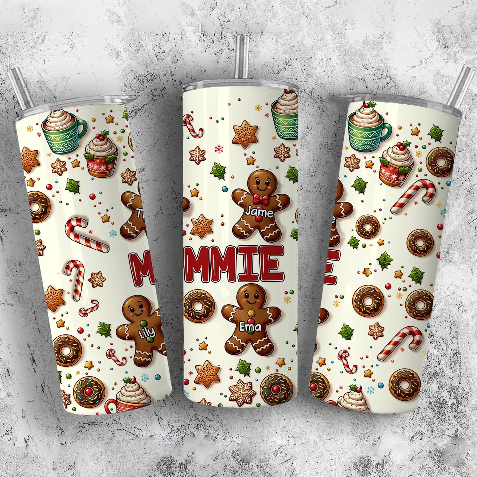 Christmas Gingerbread Grandkids Personalized Skinny Tumbler Gift for Grandmas Moms Autnies HTN20NOV23NA1 Skinny Tumbler HumanCustom - Unique Personalized Gifts Made Just for You 