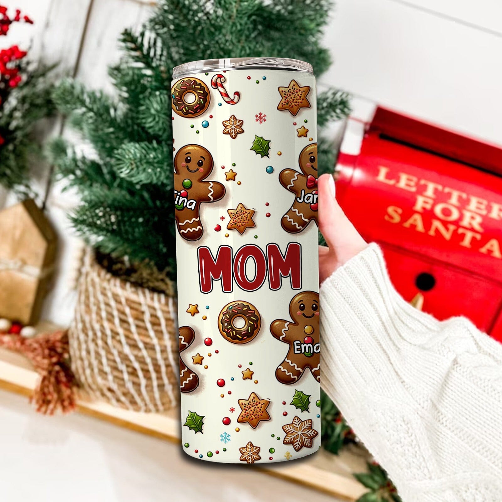 Christmas Gingerbread Grandkids Personalized Skinny Tumbler Gift for Grandmas Moms Autnies HTN20NOV23NA1 Skinny Tumbler HumanCustom - Unique Personalized Gifts Made Just for You 