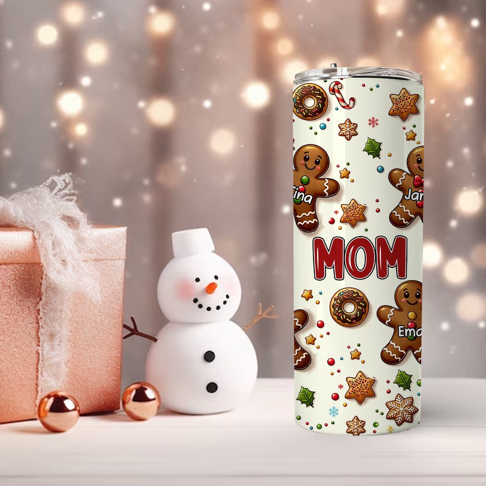 Christmas Gingerbread Grandkids Personalized Skinny Tumbler Gift for Grandmas Moms Autnies HTN20NOV23NA1 Skinny Tumbler HumanCustom - Unique Personalized Gifts Made Just for You 