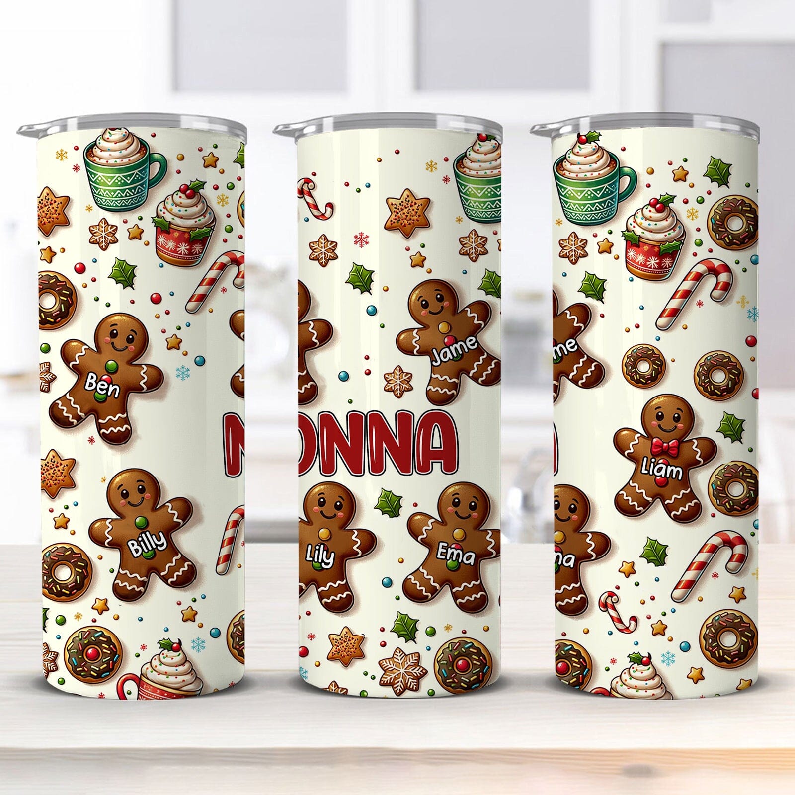 Christmas Gingerbread Grandkids Personalized Skinny Tumbler Gift for Grandmas Moms Autnies HTN20NOV23NA1 Skinny Tumbler HumanCustom - Unique Personalized Gifts Made Just for You 