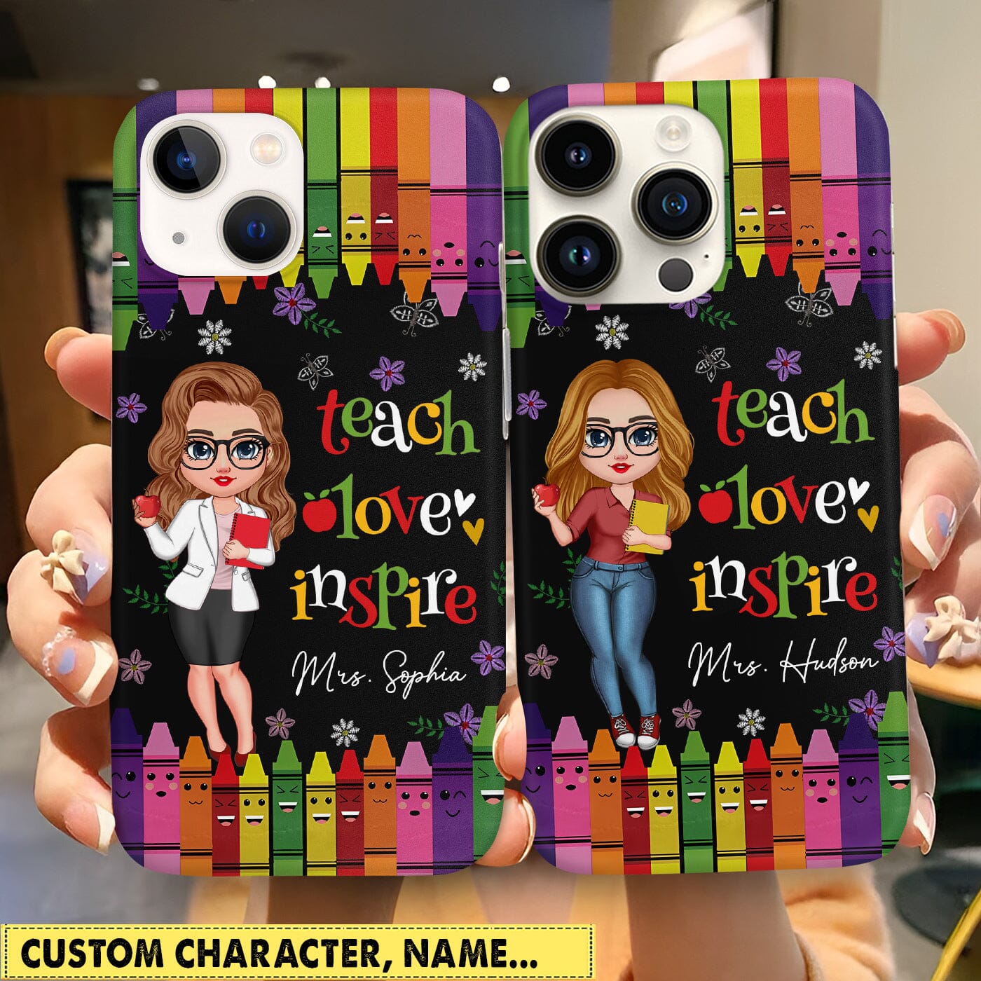 Colorful Crayon Teach Love Inspire Cute Pretty Doll Teacher Personalized Phone case Perfect Teacher's Day Gift HTN21DEC23CT3 Silicone Phone Case HumanCustom - Unique Personalized Gifts Made Just for You Iphone iPhone 15 