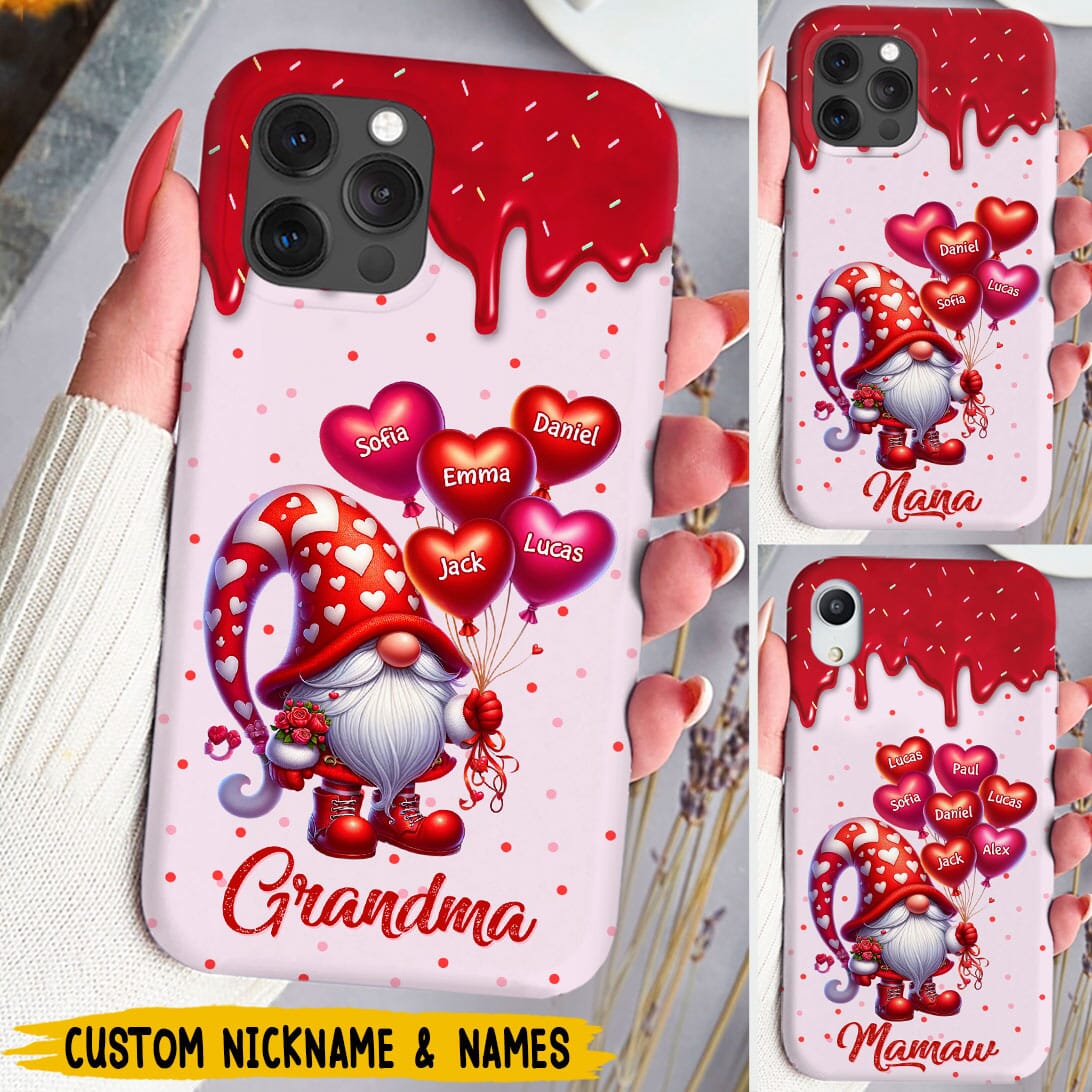 Valentine's Day Grandma Gnome Cute Sweet Heart Balloon Kids Personalized Phone case HTN21DEC23VA1 Silicone Phone Case HumanCustom - Unique Personalized Gifts Made Just for You Iphone iPhone 15 