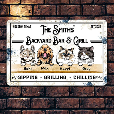 Personalized Custom Patio, Porch, Backyard Bar & Grill Dog And Cat Printed Metal Sign HTN21MAR23KL2 Metal Sign Humancustom - Unique Personalized Gifts