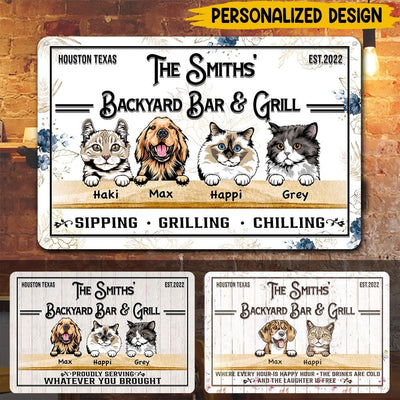 Personalized Custom Patio, Porch, Backyard Bar & Grill Dog And Cat Printed Metal Sign HTN21MAR23KL2 Metal Sign Humancustom - Unique Personalized Gifts 17.5" x 12.5"