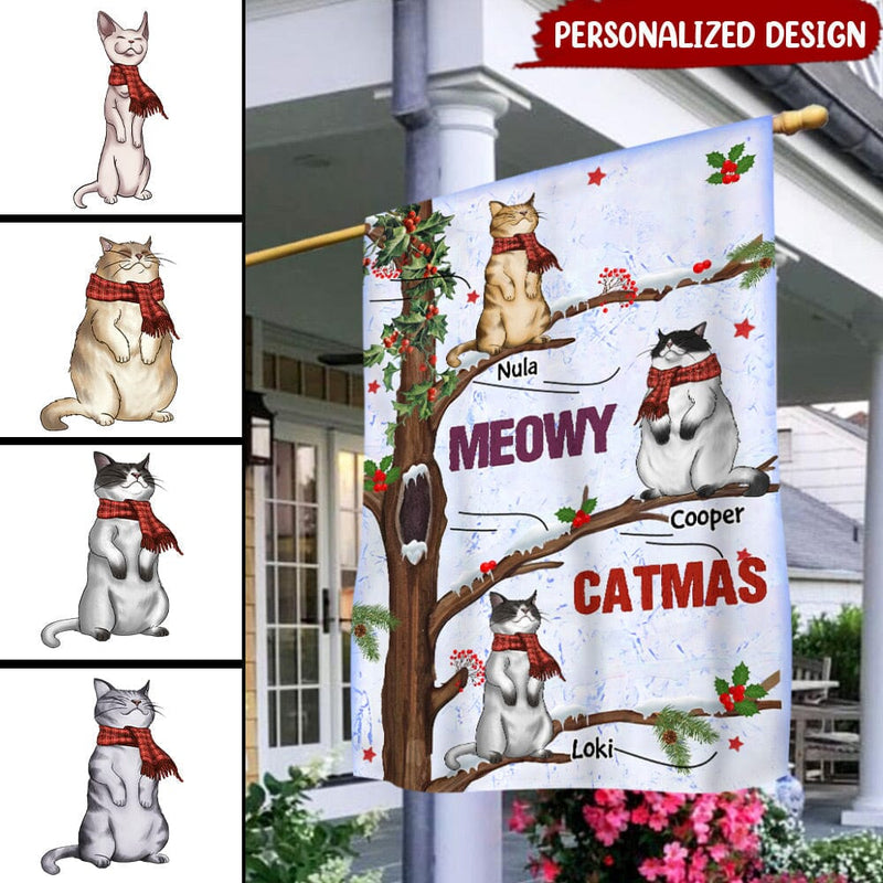 Discover Meowy Catmas Loves Cute Laughing Cats Personalized Christmas Flag