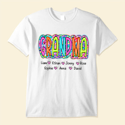 Grandma Nana Gigi Scribble Doodle Bright Paisley Floral Personalized White T-shirt and Hoodie HTN22APR24VA3