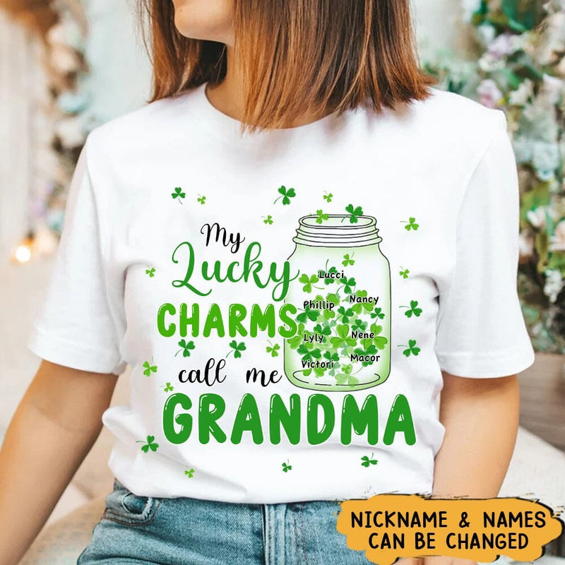 Discover My Lucky Charms Call Me Grandma St Patrick's Day Personalized T-Shirt