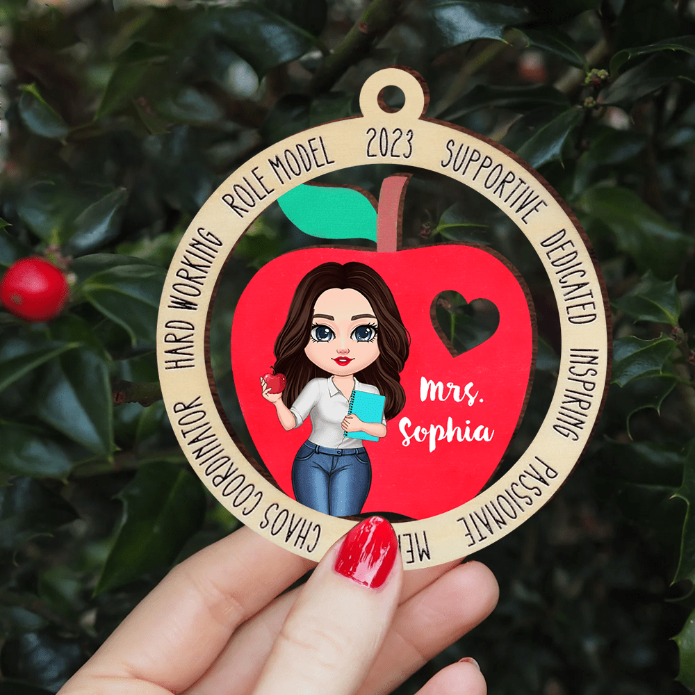 Personalized Teacher Christmas Ornament, Christmas Gift for Teacher, Wooden Apple Ornament, Personalized Ornament, Teacher Appreciation Gift HTN22NOV23NA1 Wood Custom Shape Ornament HumanCustom - Unique Personalized Gifts Made Just for You 