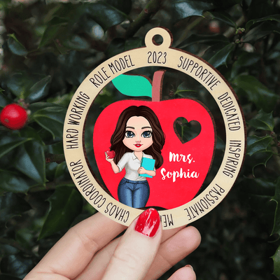 Personalized Teacher Christmas Ornament, Christmas Gift for Teacher, Wooden Apple Ornament, Personalized Ornament, Teacher Appreciation Gift HTN22NOV23NA1 Wood Custom Shape Ornament HumanCustom - Unique Personalized Gifts Made Just for You