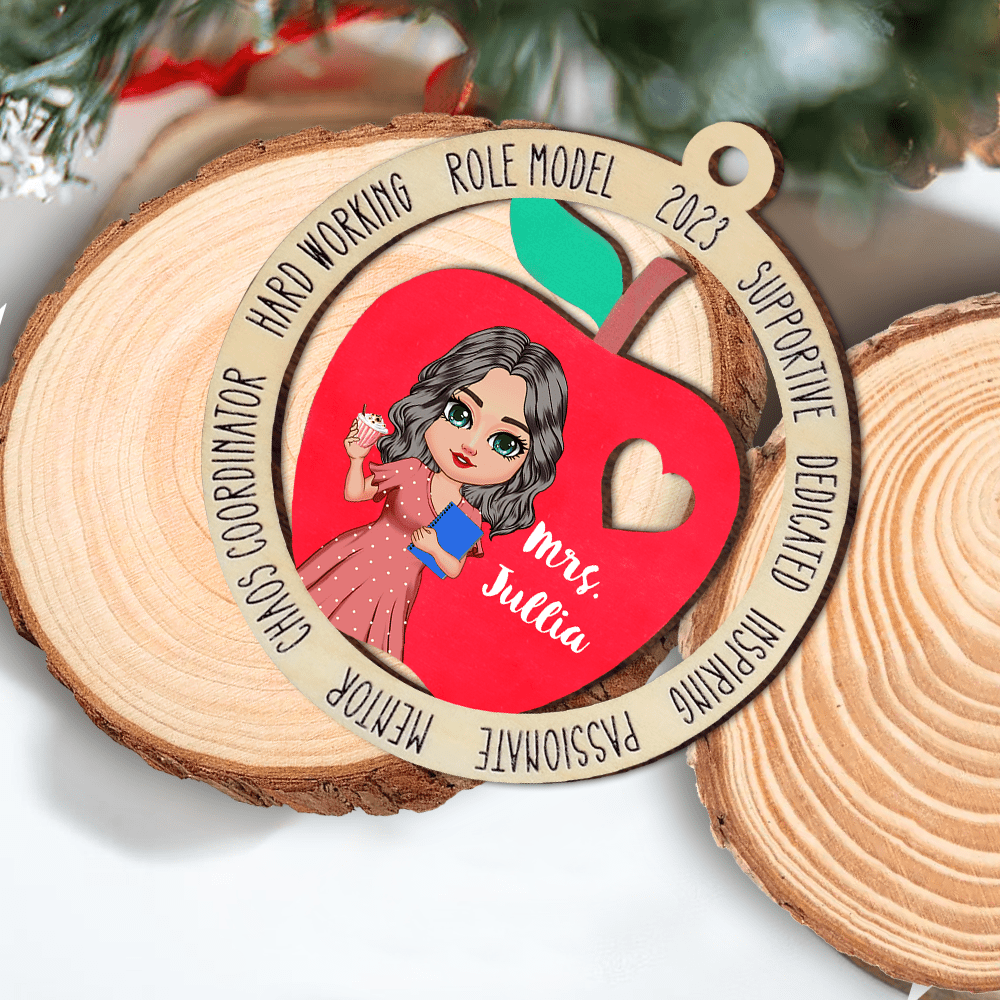 Personalized Teacher Christmas Ornament, Christmas Gift for Teacher, Wooden Apple Ornament, Personalized Ornament, Teacher Appreciation Gift HTN22NOV23NA1 Wood Custom Shape Ornament HumanCustom - Unique Personalized Gifts Made Just for You 