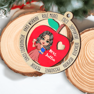 Personalized Teacher Christmas Ornament, Christmas Gift for Teacher, Wooden Apple Ornament, Personalized Ornament, Teacher Appreciation Gift HTN22NOV23NA1