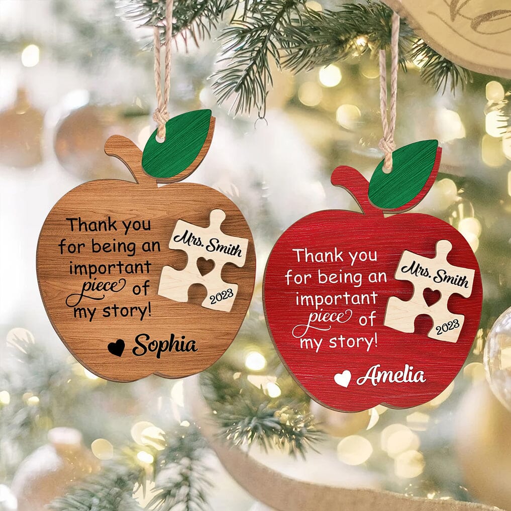 Thank you for being an important piece of my story Christmas Teacher Personalized 2 layered wooden ornament HTN22NOV23TT1 2 LAYERED WOODEN ORNAMENT HumanCustom - Unique Personalized Gifts Made Just for You 