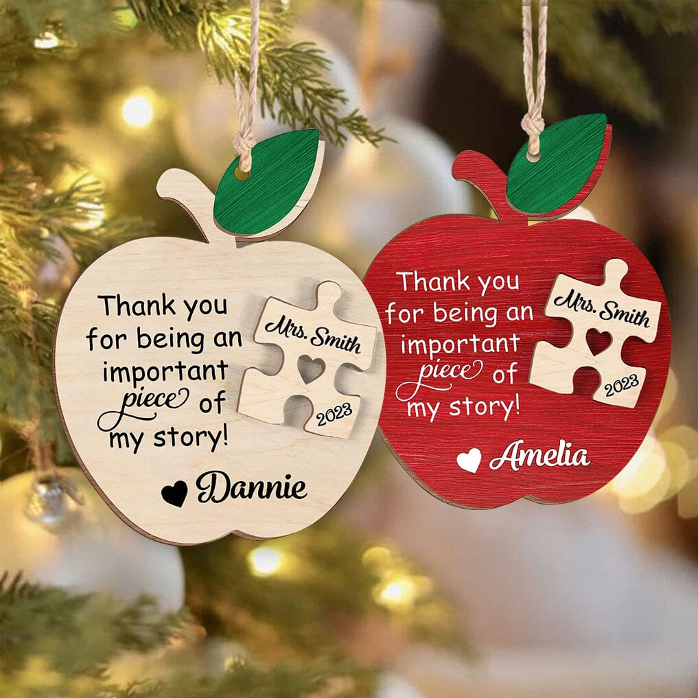 Thank you for being an important piece of my story Christmas Teacher Personalized 2 layered wooden ornament HTN22NOV23TT1 2 LAYERED WOODEN ORNAMENT HumanCustom - Unique Personalized Gifts Made Just for You 