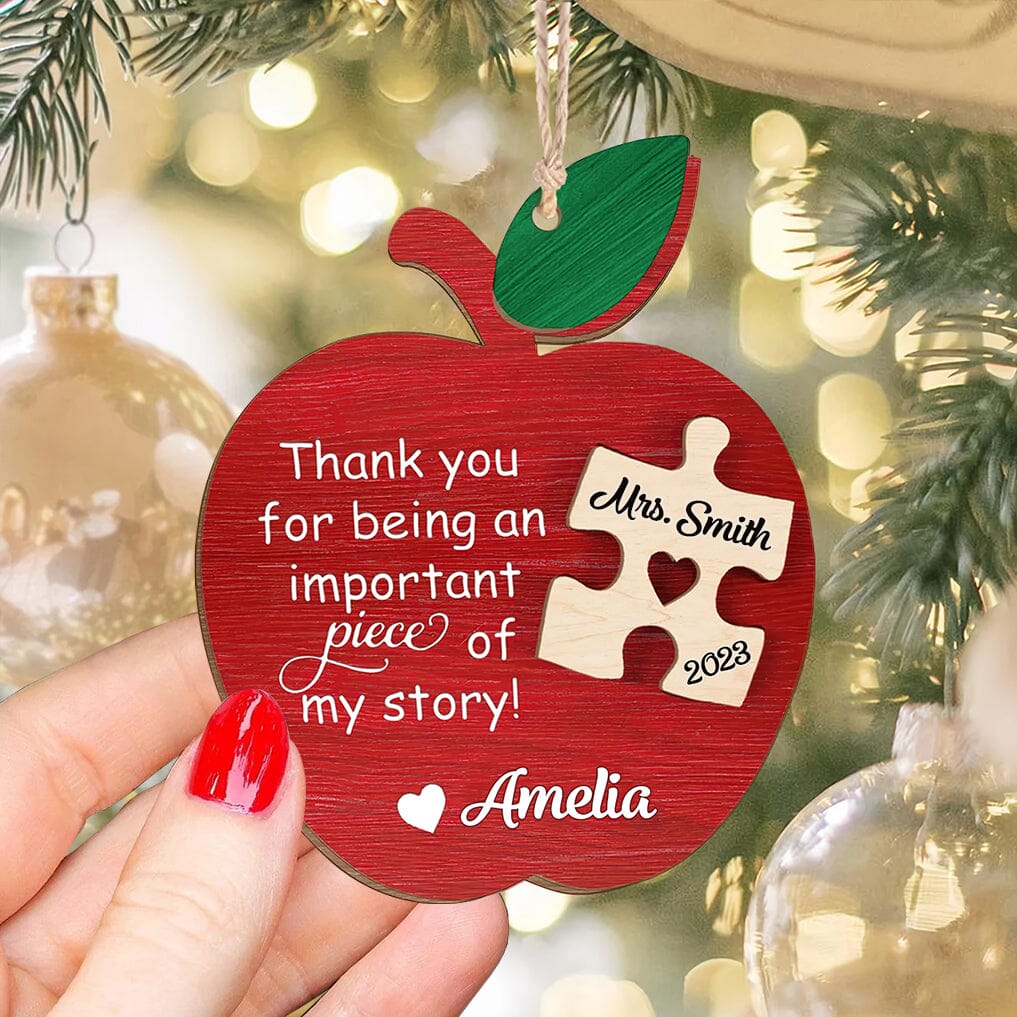 Thank you for being an important piece of my story Christmas Teacher Personalized 2 layered wooden ornament HTN22NOV23TT1 2 LAYERED WOODEN ORNAMENT HumanCustom - Unique Personalized Gifts Made Just for You 